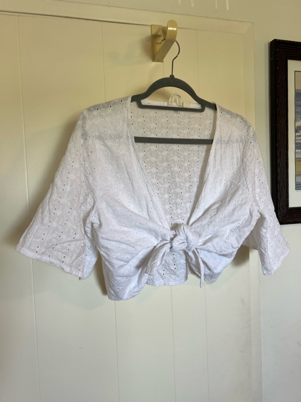 Roxy White Eyelet Tie-Front Cropped Top